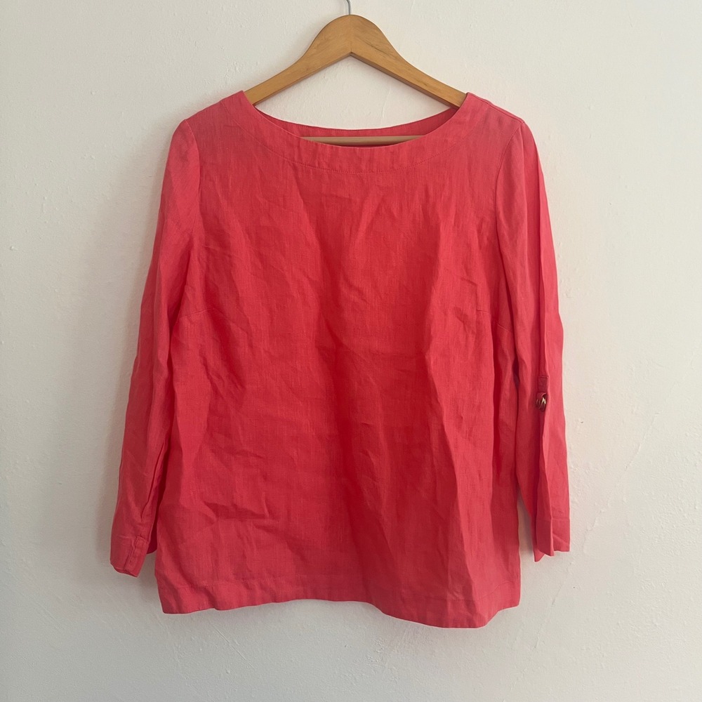 Charter Club Women's 100% Linen Pink Blouse Lagenlook Vacation M